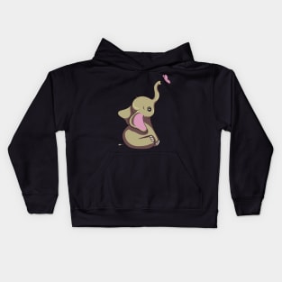 Cute elephant is playing with a little butterfly Kids Hoodie